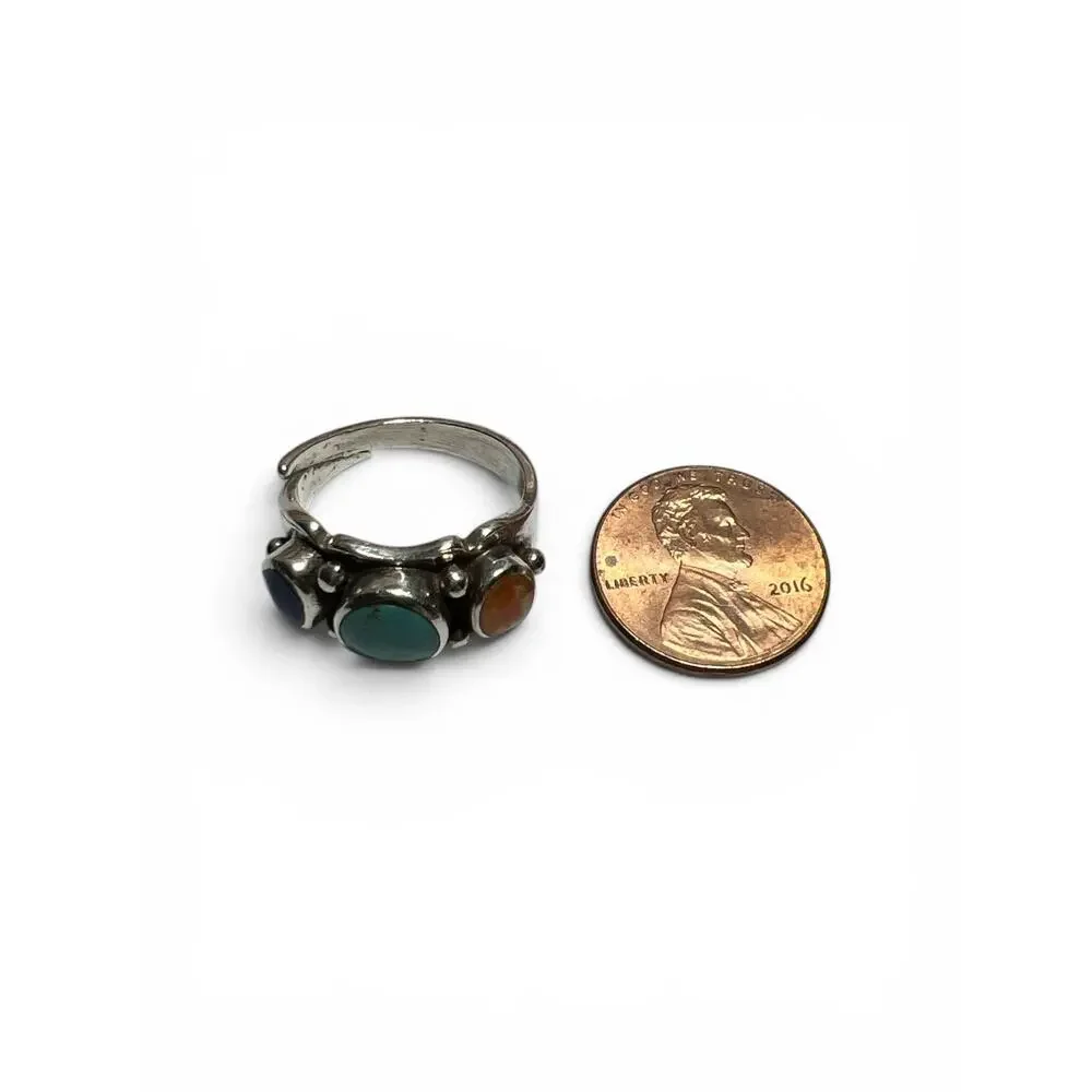 Vintage Sterling Silver 925 Southwestern Multi-Stone Ring Size 6.25 w/Turquoise